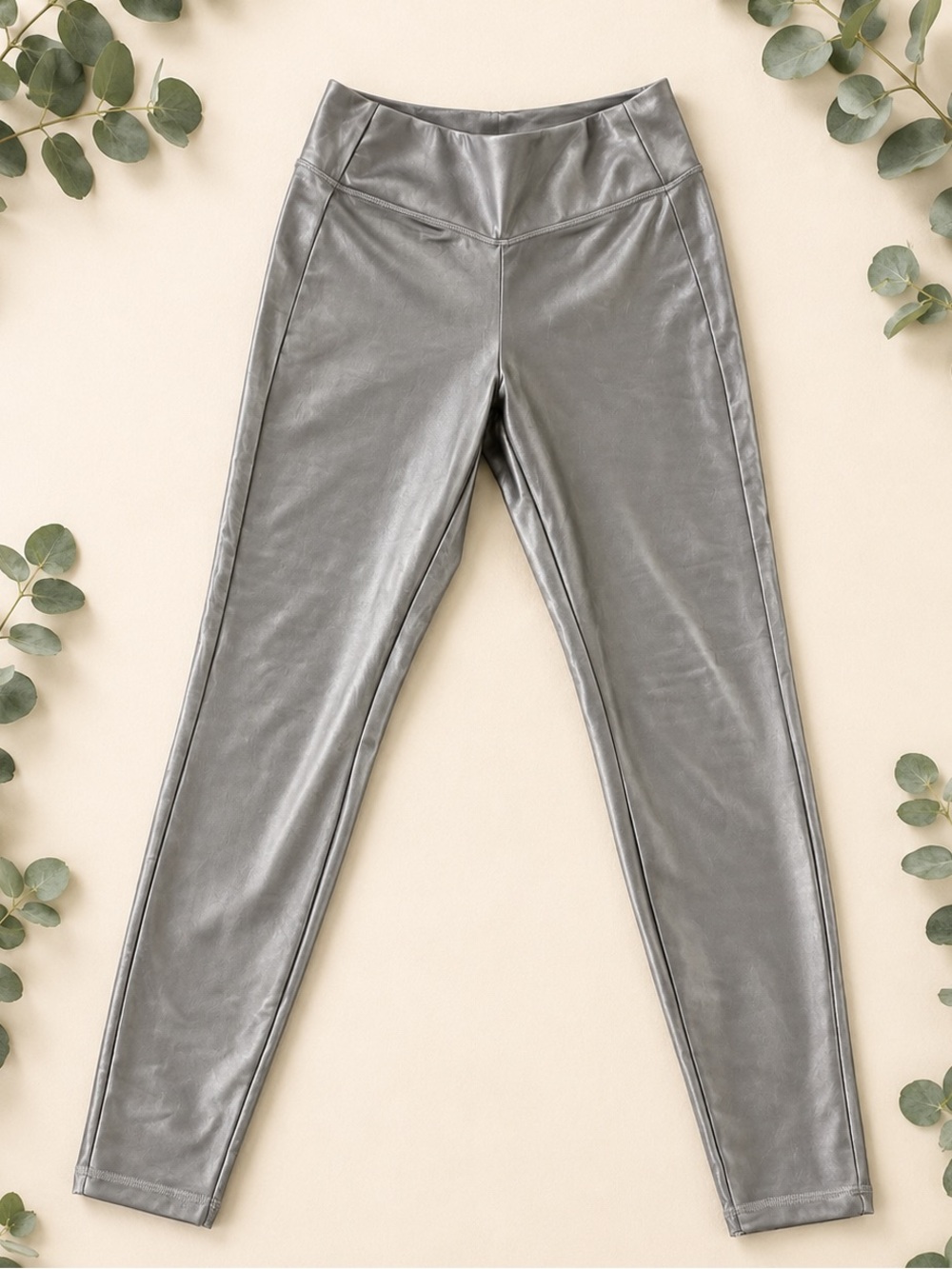 Athleta Faux Leather Leggings Women’s High Waist Grey Stretch Pull On Pants